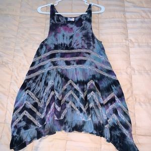 Voile and Lace Trapeze Slip Mini Dress Tie Dye